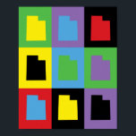 Utah Colorful Pop Art State kontur Mönster Poster<br><div class="desc">En coola mönster med Förenta staterna i Utah utförd i gult,  grönt,  lila,  blått,  rött och svart</div>