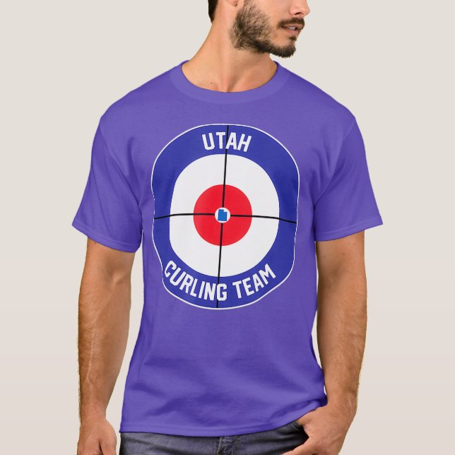 Utah Curling Team Sweep Sten UT State-disposition T Shirt (Framsida)