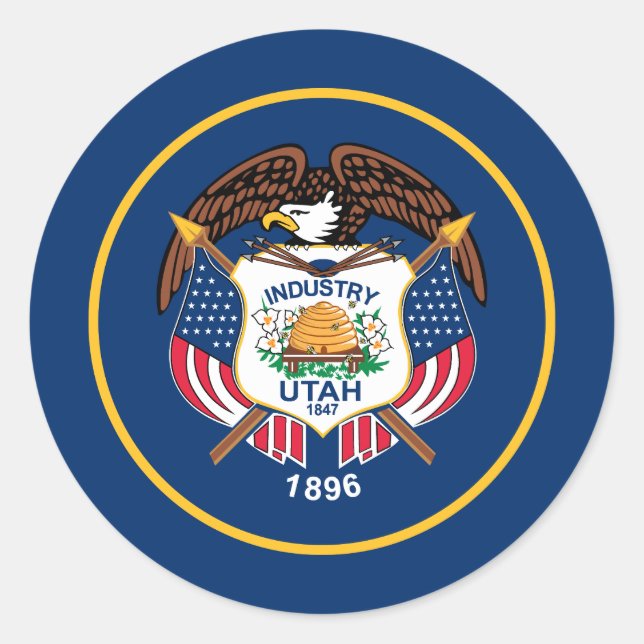 Utah delstatsflagga runt klistermärke (Framsida)