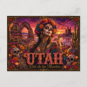 Utah Día de los Muertos Retro Vykort