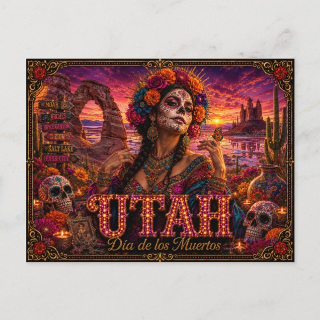 Utah Día de los Muertos Retro Vykort (Framsida)