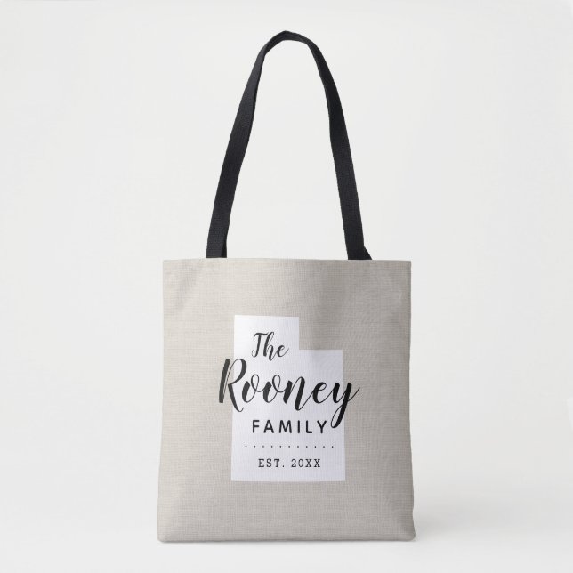 Utah Family Monogram State Tote Bag Tygkasse (Framsida)