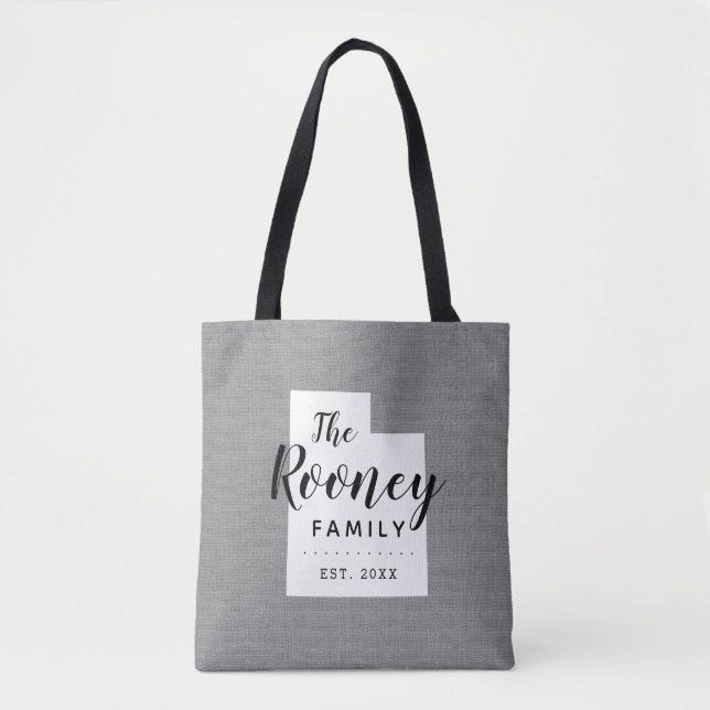Utah Family Monogram State Tote Bag Tygkasse (Framsida)