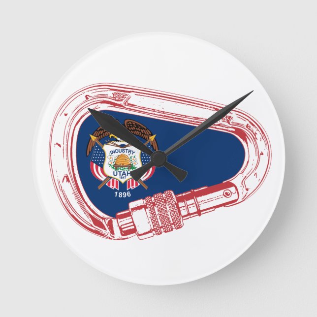 Utah Flagga klätting Carabiner Rund Klocka (Framsida)