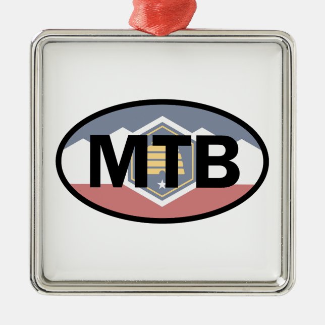 Utah Flagga Mountain Biking Oval Julgransprydnad Metall (Framsidan)