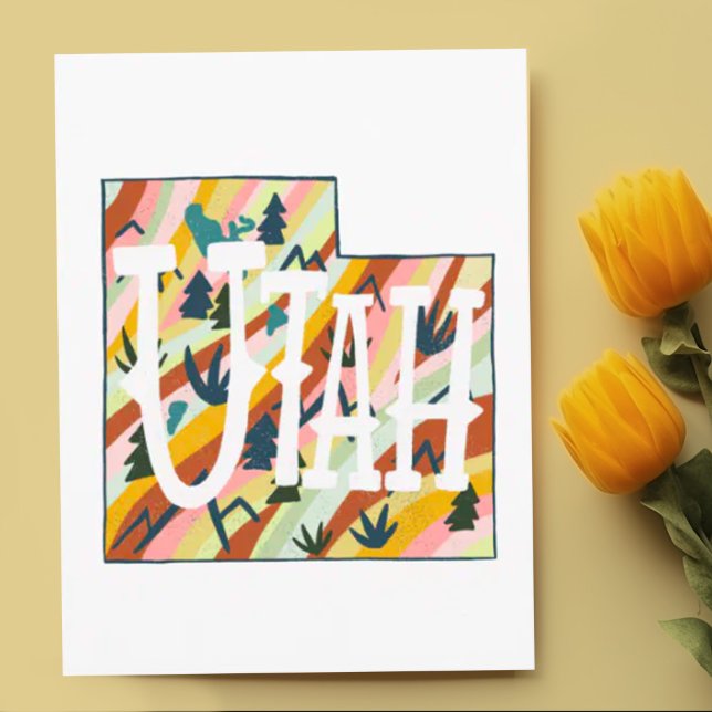 Utah Illustrated Karta Vykort (Utah illustrated map custom postcard)