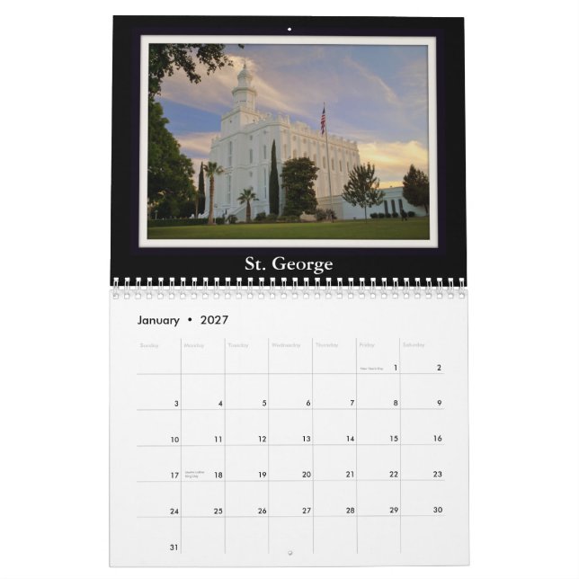 Utah LDS tempel 2015 kalender för 15 månad (Jan 2027)