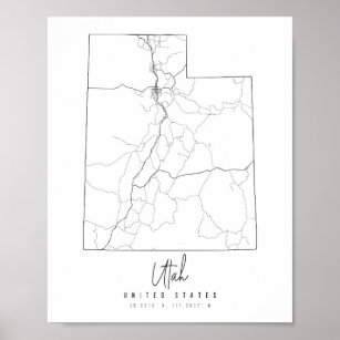 Utah Minimal Street Karta Poster