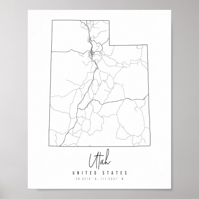Utah Minimal Street Karta Poster (Framsidan)