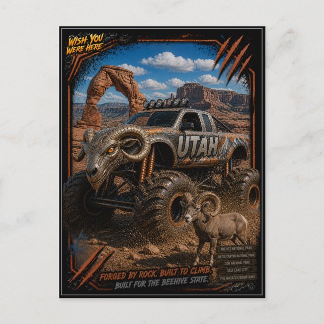 Utah Monster Truck Terräng Konst Vykort (Framsida)