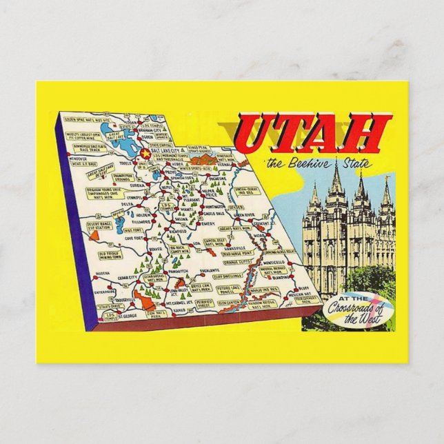 Utah Retro Map Postcard Postcard Vykort (Framsida)