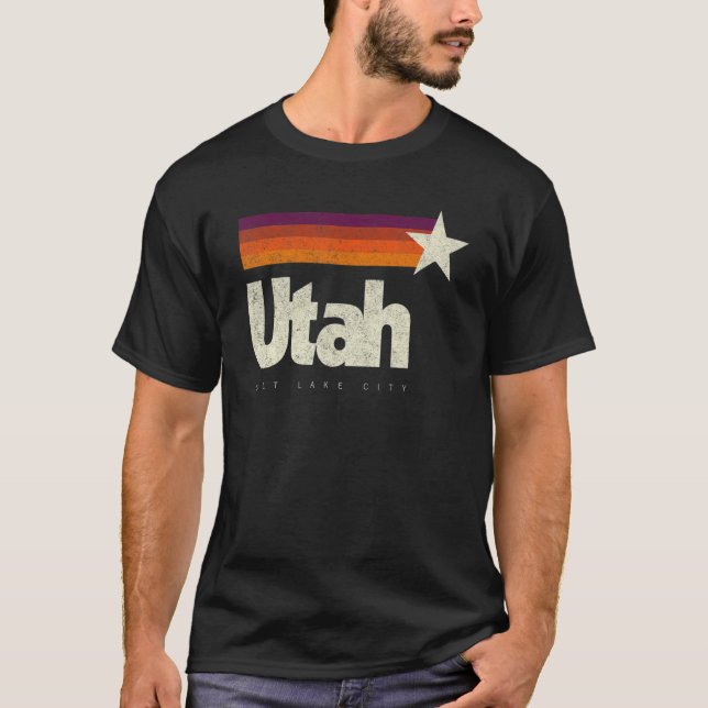 Utah Salt Sjö City Coola Retro Distress American T Shirt (Framsida)