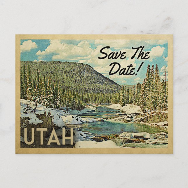 Utah Save Date Mountain River Snö Meddelande Vykort (Framsida)