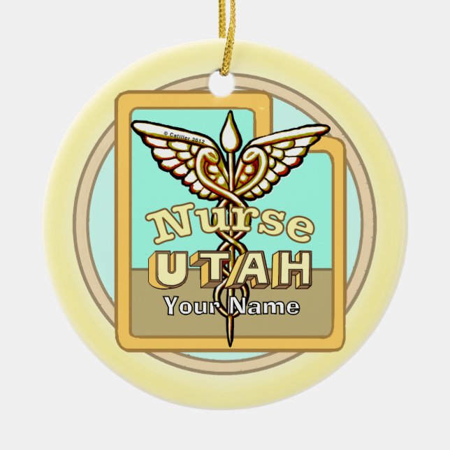 Utah Sjuksköterska Caduceus Julgransprydnad Keramik (Framsidan)