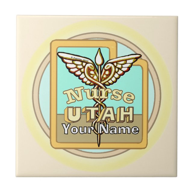 Utah Sjuksköterska Caduceus Tile Kakelplatta (Framsidan)
