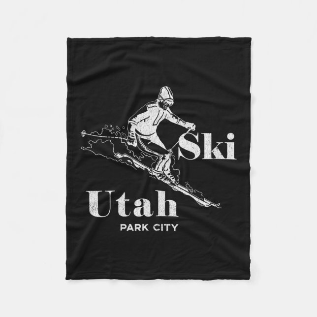 Utah Skiing Park City Långärmad Ski Tee Fleecefilt (Framsidan)