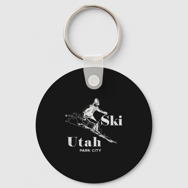 Utah Skiing Park City Långärmad Ski Tee Nyckelring (Framsida)