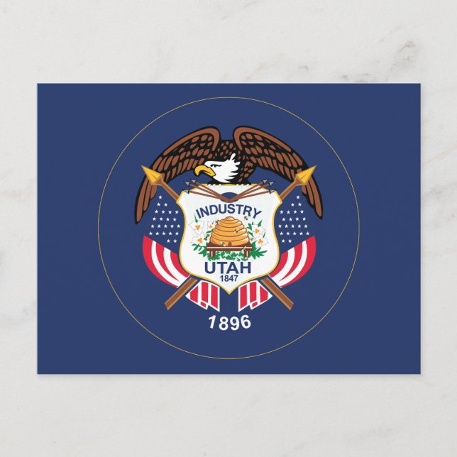 Utah State Flag Modern Beehive Star Land of Zion Vykort (Framsida)