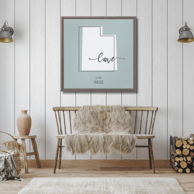 Utah State Hund älskare Kanvastryck (A beautiful canvas of your favorite state can be custoimzed with your Dogs Name. Perfect as a gift!)