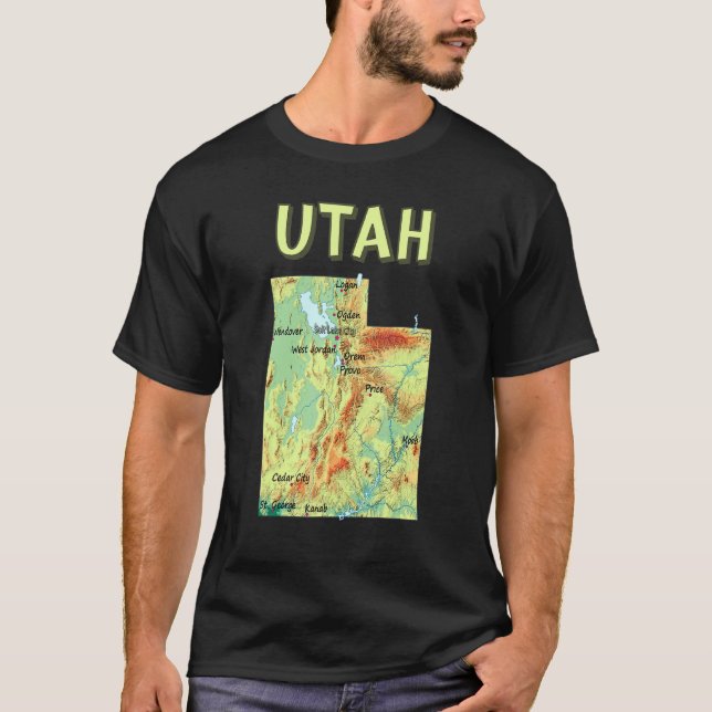 Utah-statens storstäder Karta i Sjöar T Shirt (Framsida)