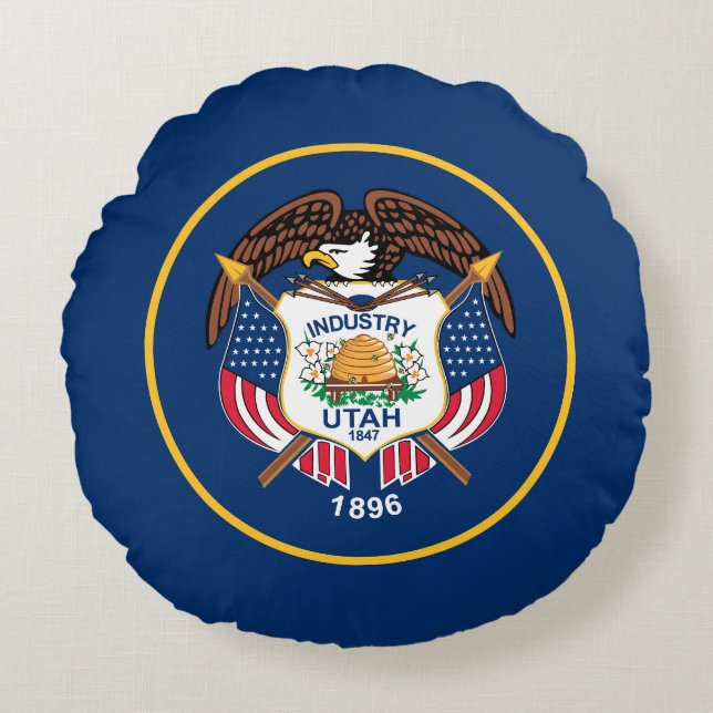Utah Statlig flagga Rund Kudde (Framsidan)