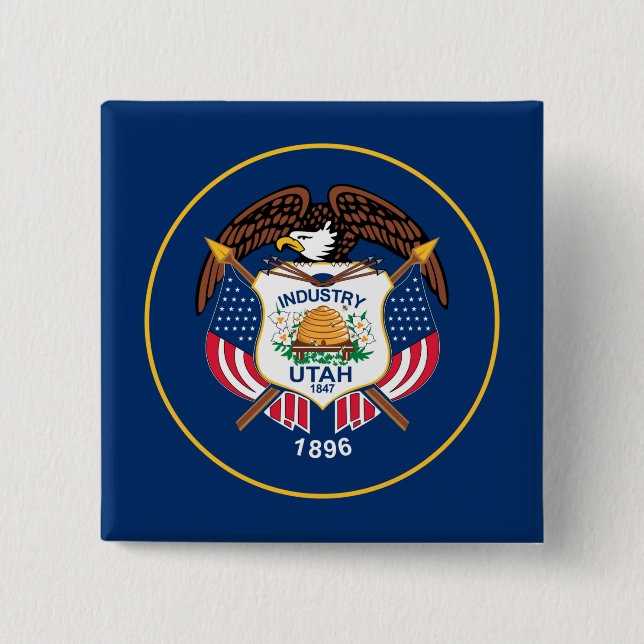 Utah: The Beehive State USA:s flagga, industri Knapp (Framsida)