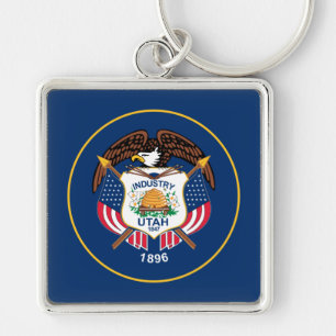 Utah The Beehive State Utahns USA:s flagga Fyrkantig Silverfärgad Nyckelring
