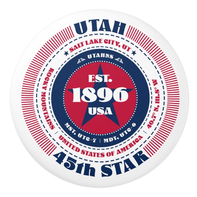 Utah US State Rött vitt blått Typography Knopp (Framsidan)