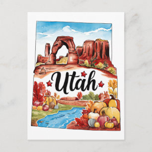 Utah USA Delstat Formad Vintage Vattenfärg Vykort