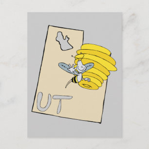 Utah UT Tecknad Karta with Bee Hive Tecknad Art Vykort