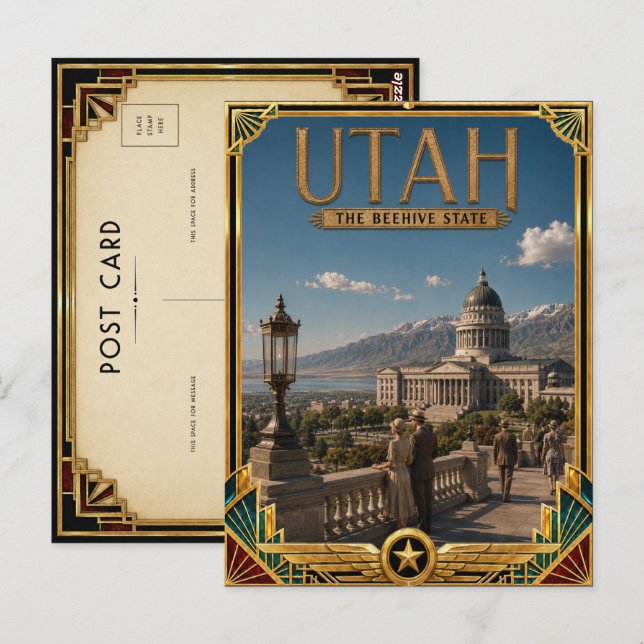 Utah Vintage Art Deco Guldåldern Vykort (Fram/baksida)