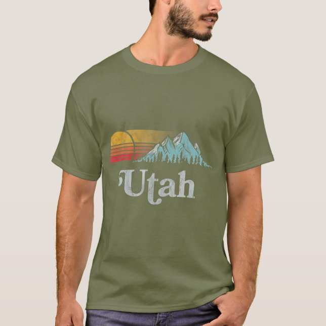 Utah Vintage Mountain Sunset Eghties Retro T Shirt (Framsida)