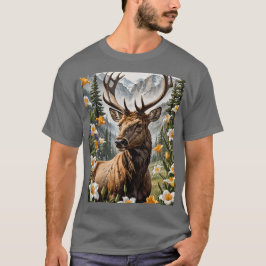 Utahn Mountain Elk Surroround by Sego Lily Flowers T Shirt
