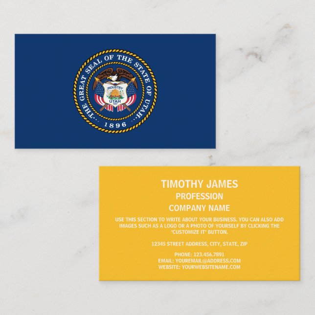 Utahn Seal, försegling av Utah Visitkort (Fram/baksida)