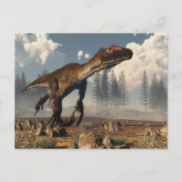 Utahraptor-dinosaur i öknen vykort