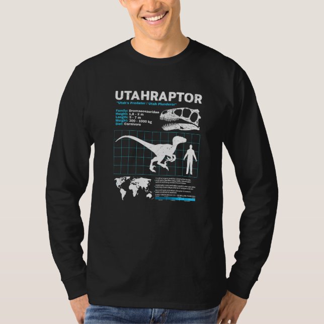 Utahraptor fact sheet Dinosaur Facts T Shirt (Framsida)