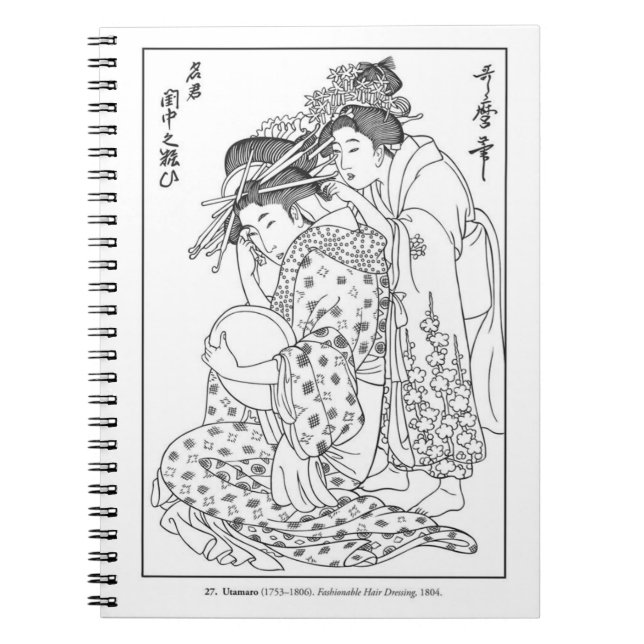 Utamaro Berömd Hair Dressing Geisha Notebook Anteckningsbok (Framsidan)