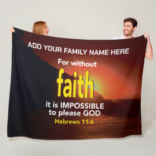 UTAN FAITH Hebrews Christian Bible Family Namn Fleecefilt