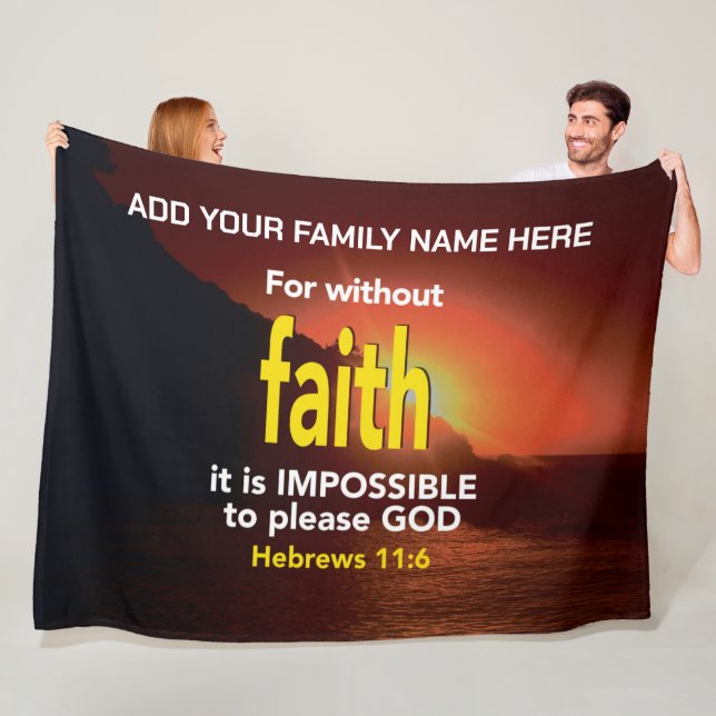 UTAN FAITH Hebrews Christian Bible Family Namn Fleecefilt (På plats)