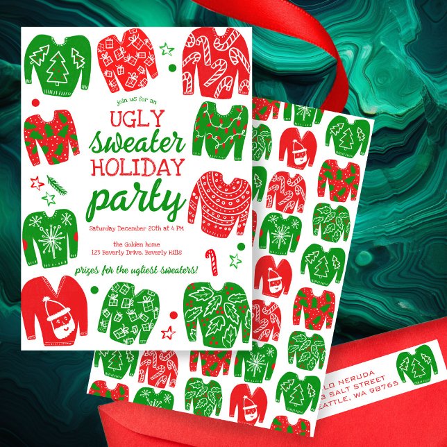 UTAN SVAGARE Julens Julfest Anpassningsbarna Cute Inbjudningar (UGLY SWEATER Christmas Holiday Party Cute Custom Invitation
)