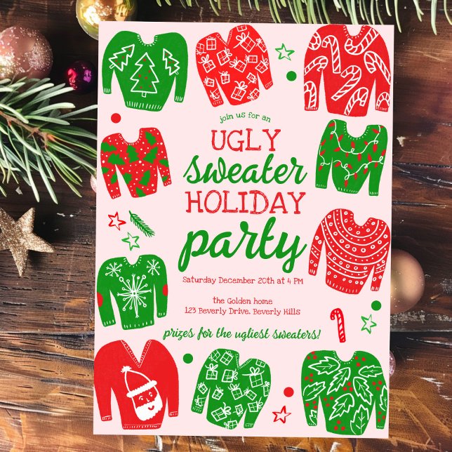 UTAN SVAGARE Julens Julfest Anpassningsbarna Cute Inbjudningar (UGLY SWEATER Christmas Holiday Party Cute Custom Hand-drawn Invitation
)