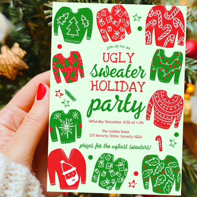 UTAN SVAGARE Julens Julfest Anpassningsbarna Cute Inbjudningar (UGLY SWEATER Christmas Holiday Party Cute Custom Hand drawn Invitation
)