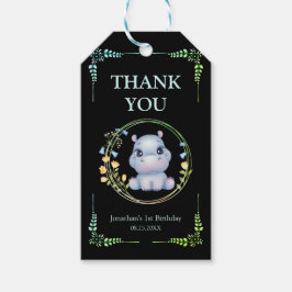Utandning av blomma Hippo Birthday Tack Black Presentetikett