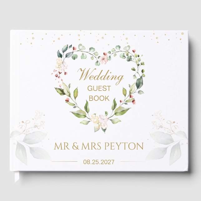 Utandning av blommigt, grönt Bröllop Guest Bok (Framsida)