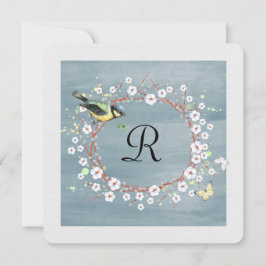 Utandning av blommigt med monogram och fågel inbjudningar