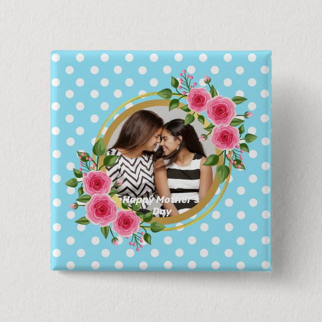 Utandning av Cute Rustic Meadow Blommigt Foto Mors Knapp (Framsida)