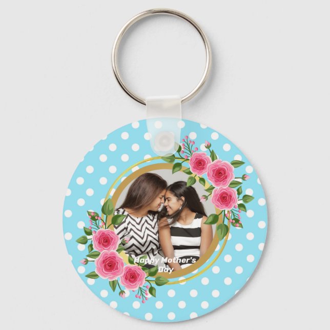 Utandning av Cute Rustic Meadow Blommigt Foto Mors Nyckelring (Framsida)