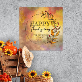 Utandning av Doodle Löv and Berries Thanksgiving Poster