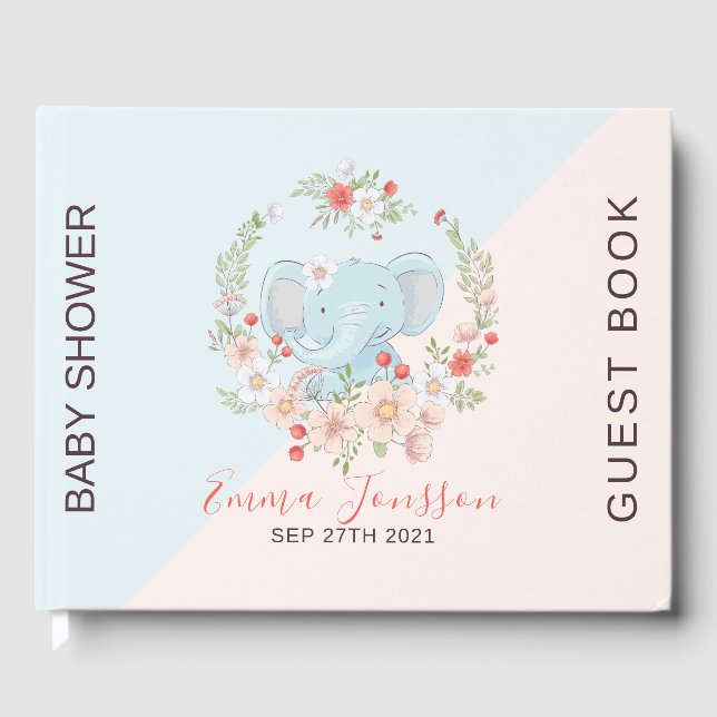 Utandning av färglös blommigt av Cute baby elephan Gästböcker (Framsida)