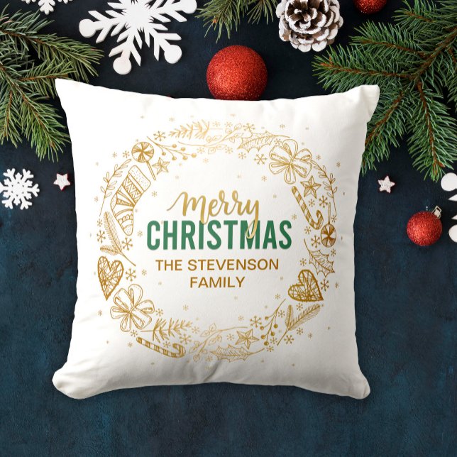 Utandning av god jul-familjen Namn Guld Kudde (Skapare uppladdad)